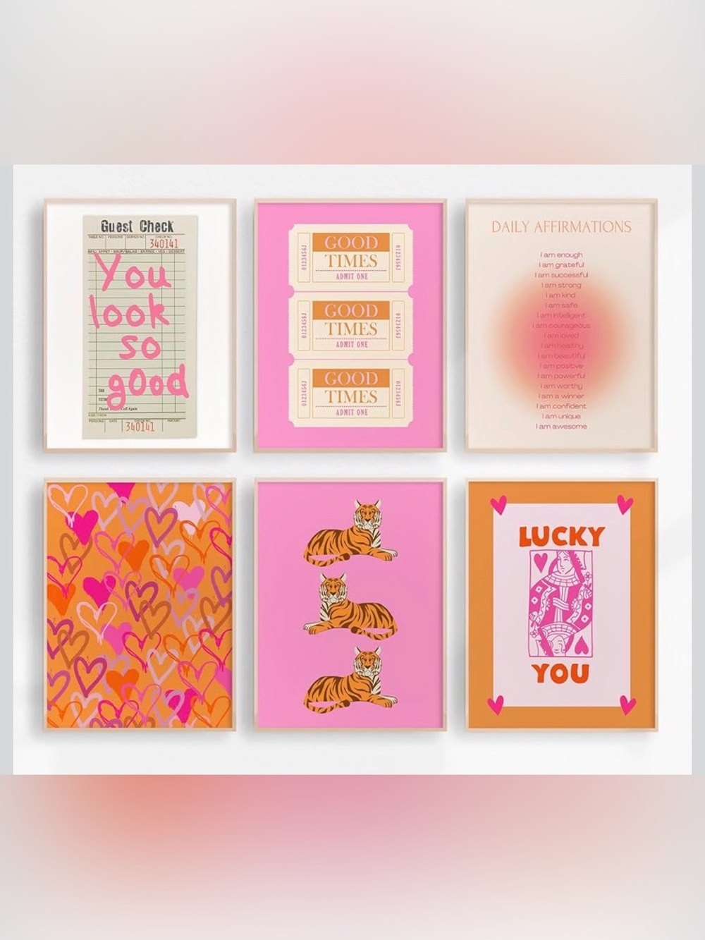 Pink and Orange Wall Art Gallery Print Set Canvas NO FRAME 12x16 each